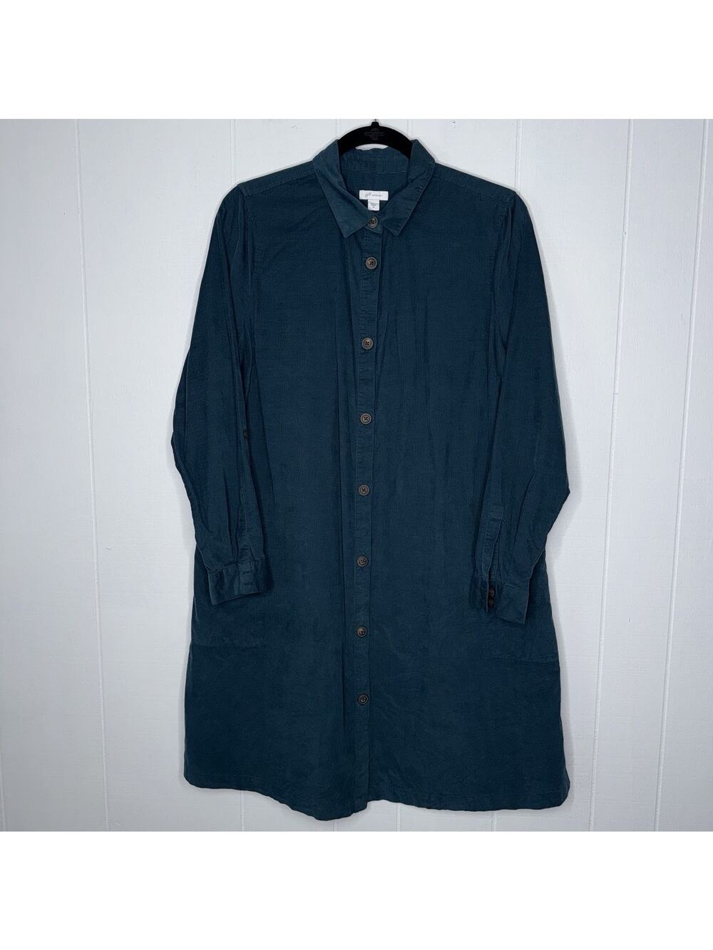 J. Jill Corduroy Women’s Teal Shirt Dress Long Sleeve Pockets Size Medium